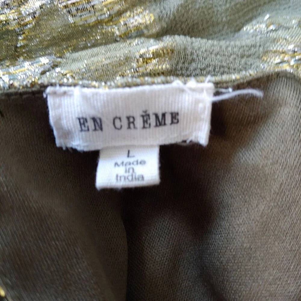 EN CRÈME V-neck Kimono Sleeve Maxi Gold Metallic Dress Boho L - Picture 9 of 12